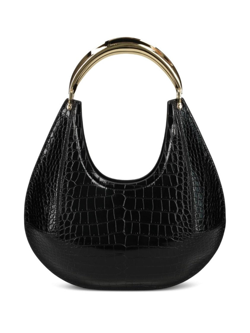Elisabetta Franchi Crescent-Shaped Black Crocodile-Embossed Shoulder Bag