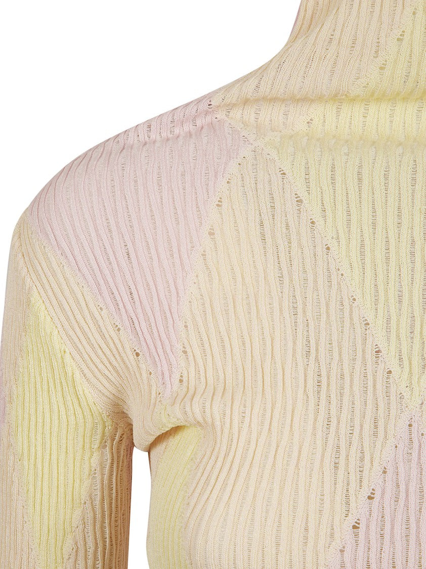 Burberry Fitted Ribbed Sweater With Diamond Pattern