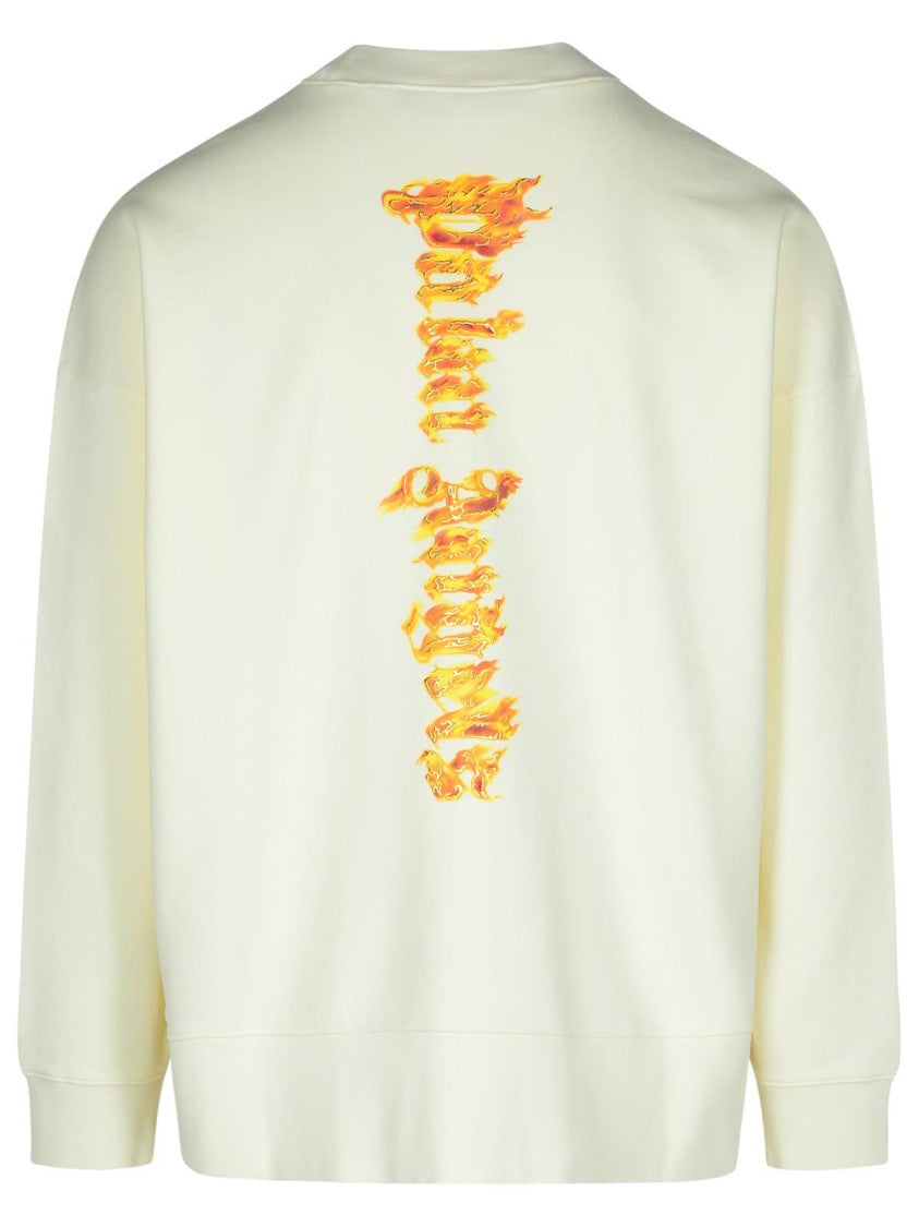 Palm Angels Burning Palm' Cream Cotton Sweatshirt