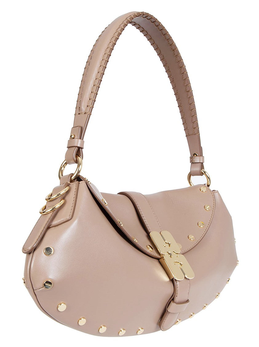 Ganni Curved Small Shoulder Bag With Butterfly Clasp And Gold-Tone Accents