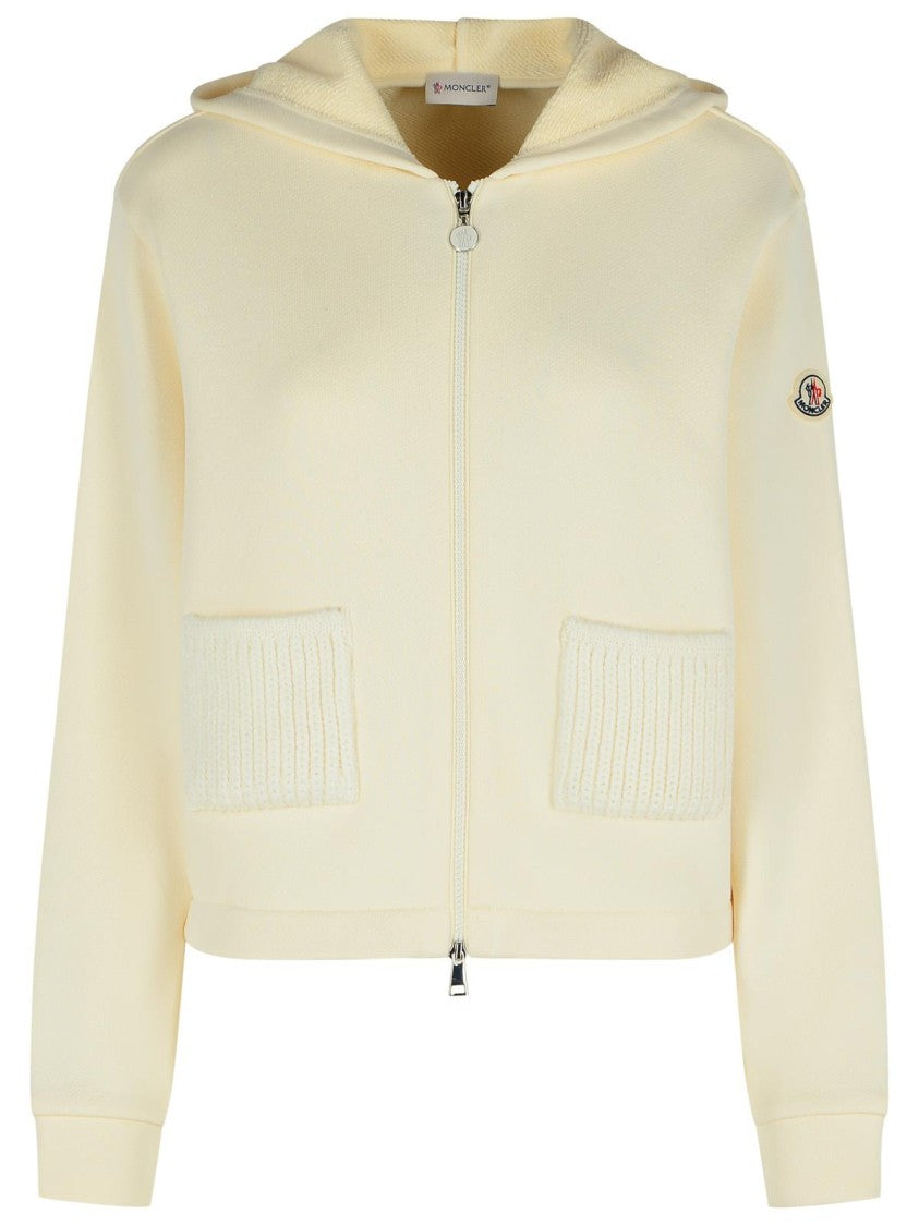 Moncler Zip Up' Cream Cotton Blend Sweatshirt