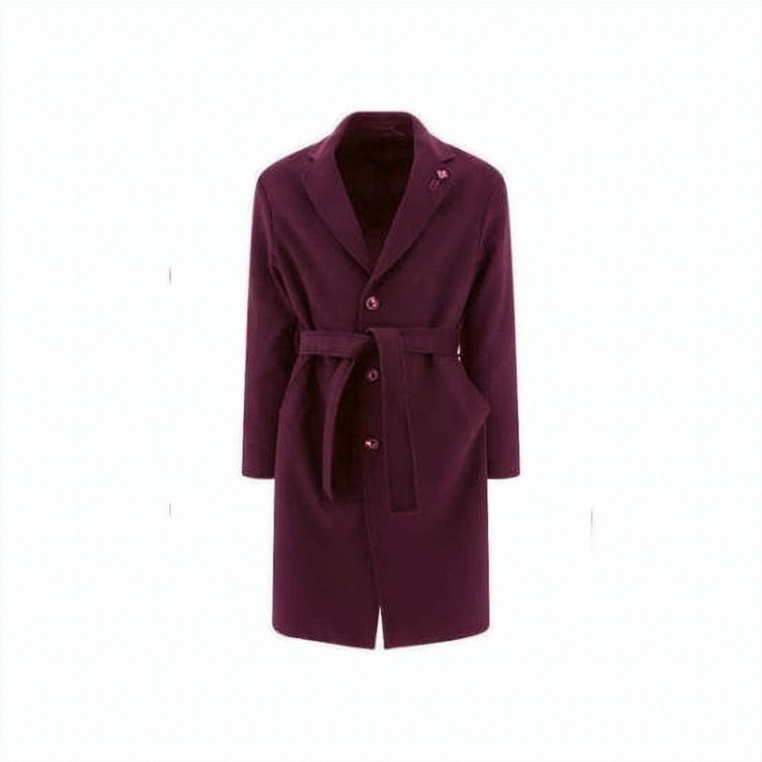 Lardini Belted Long Coat With Classic Lapel In Deep Burgundy
