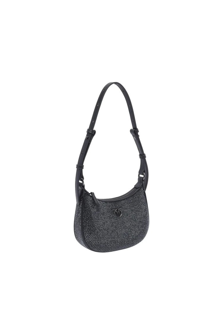Pinko Black Crystal Embellished Leather Shoulder Bag
