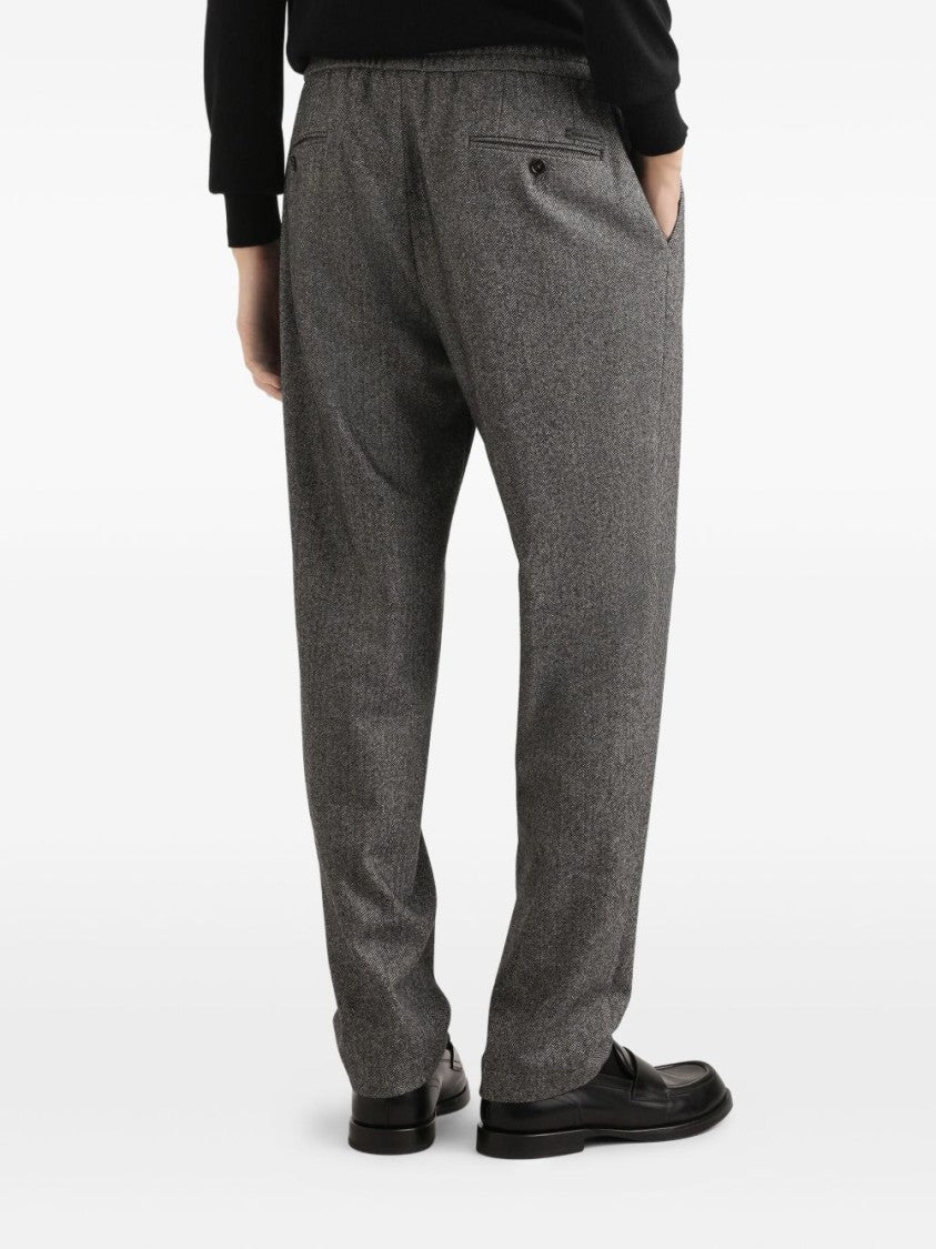 Dolce & Gabbana Houndstooth Patterned Grey Trousers With Drawstring Waist
