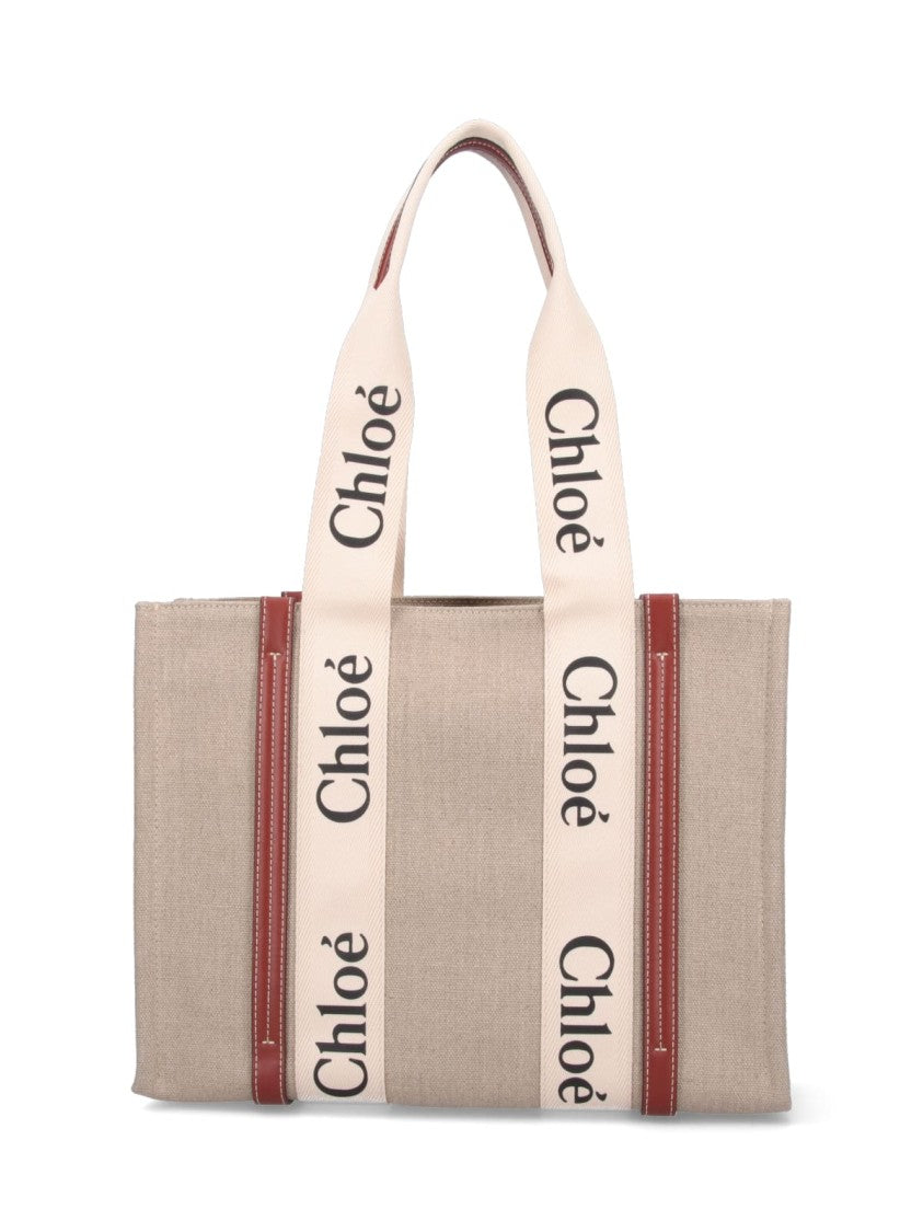Chloé Structured Canvas Tote Bag With Leather Accents