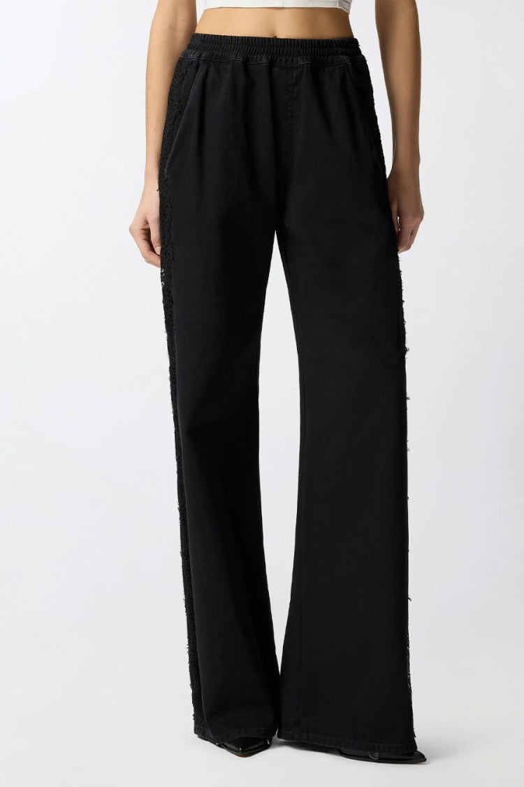 Pinko Black Palco Wide-Leg Lace Side Panels Cotton Pants