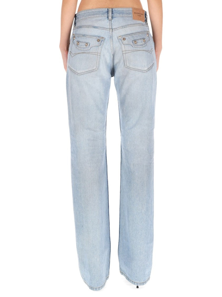 Balenciaga City Light-Wash Denim Straight-Leg Pants