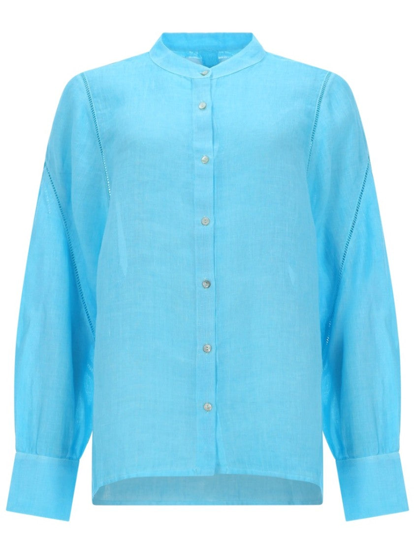 120% Lino Linen Relaxed Long Puffed Blouse