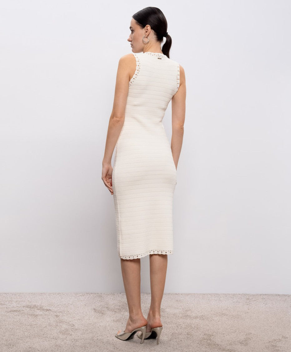 Twin-Set Fitted Midi Dress With Textured Ribbed Knit