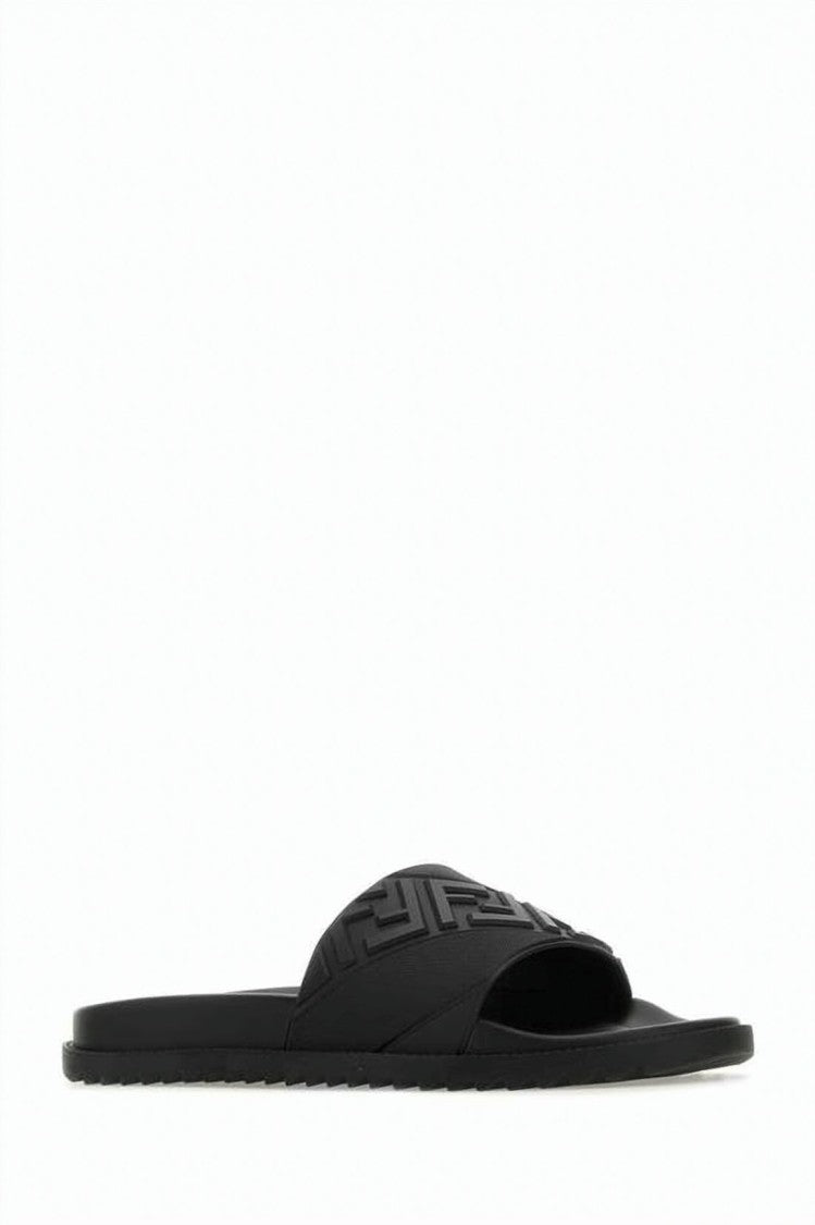 Fendi Geometric Patterned Black Slide Sandals