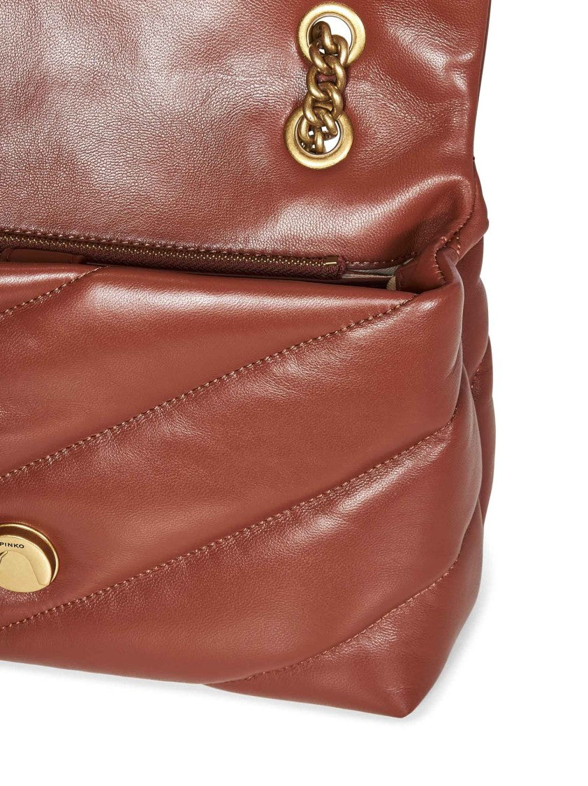 Pinko Maxi Quilted Sheepskin Shoulder Bag In Rust