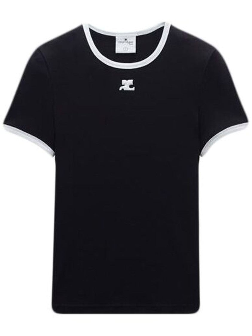 Courrèges Black Fitted Short-Sleeve Contrasting T-Shirt