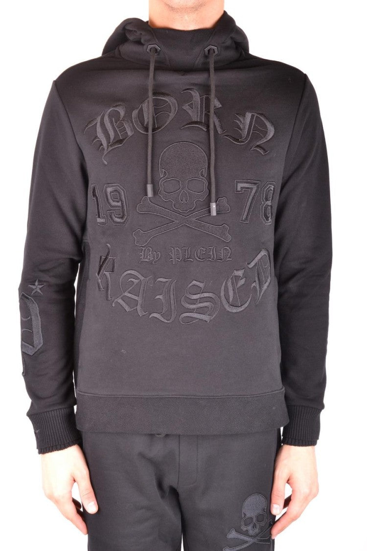 Philipp Plein Black Hoodie Bold Embossed Skull Design