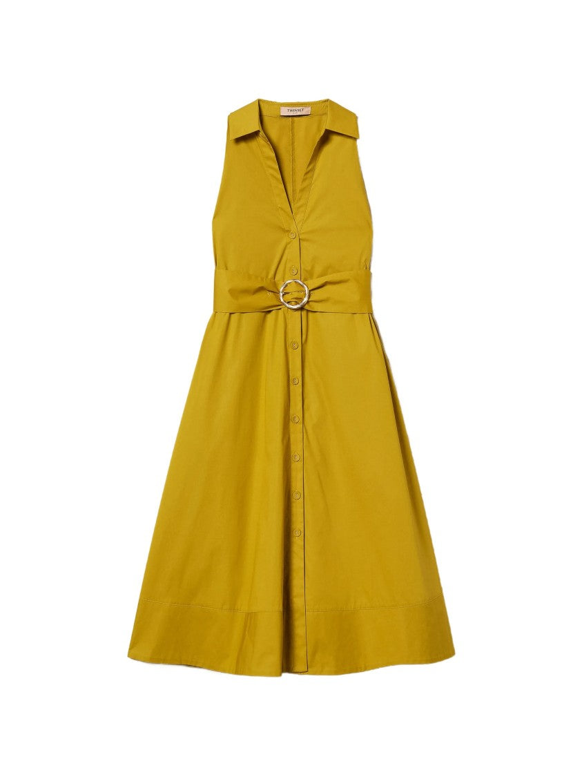 Twin-Set Abito Sleeveless Collared Flared Midi Dress