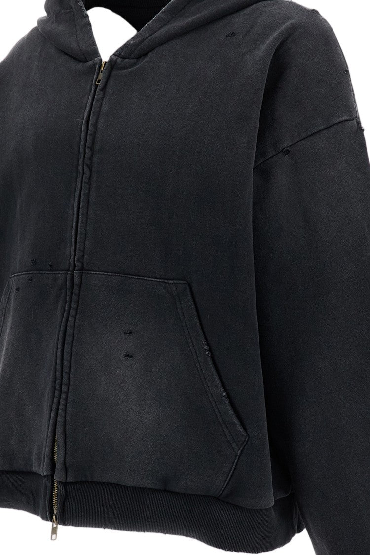 Found Black Distressed Thermal-Lined Cotton Hoodie