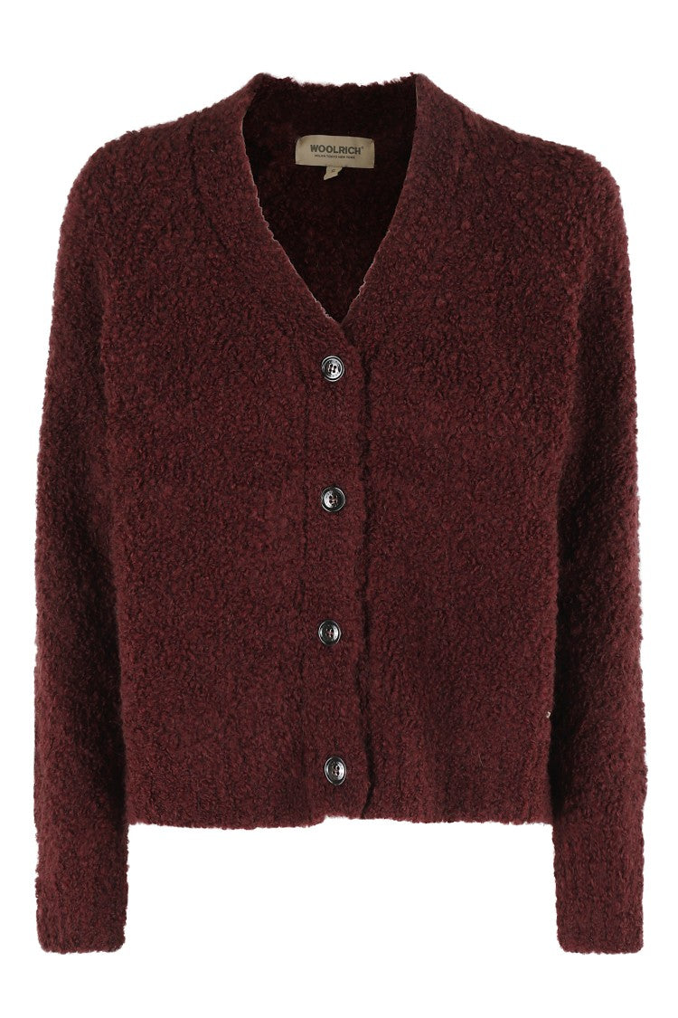 Woolrich Textured Boucle Cardigan With V-Neckline And Long Sleeves