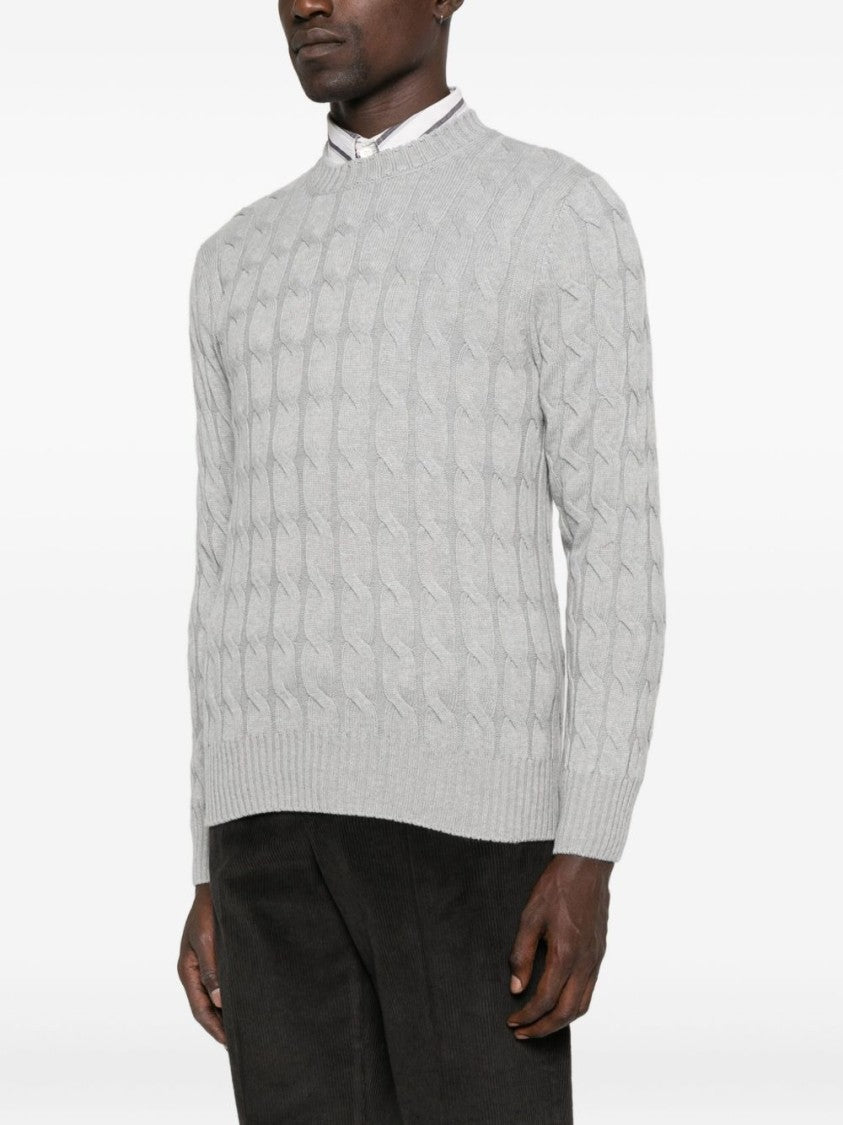 Gran Sasso Classic Cable Knit Light Grey Sweater