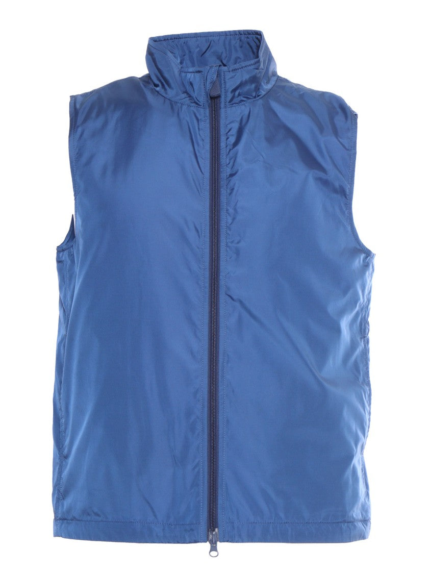 Aspesi Lightweight Blue Protective Vest With High Collar