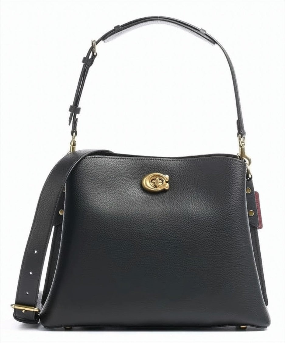 Coach Structured Textured Shoulder Bag With Metallic Clasp