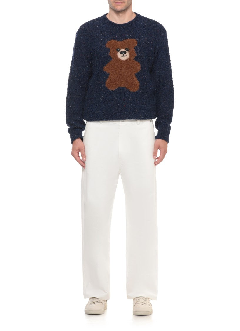 Moschino Blue Bouclé Wool-Blend Teddy Bear Motif Sweater
