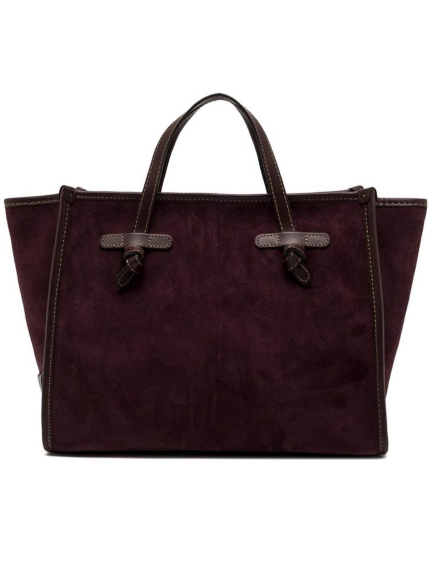 Gianni Chiarini Structured Burgundy Suede Tote Bag With Leather Trim