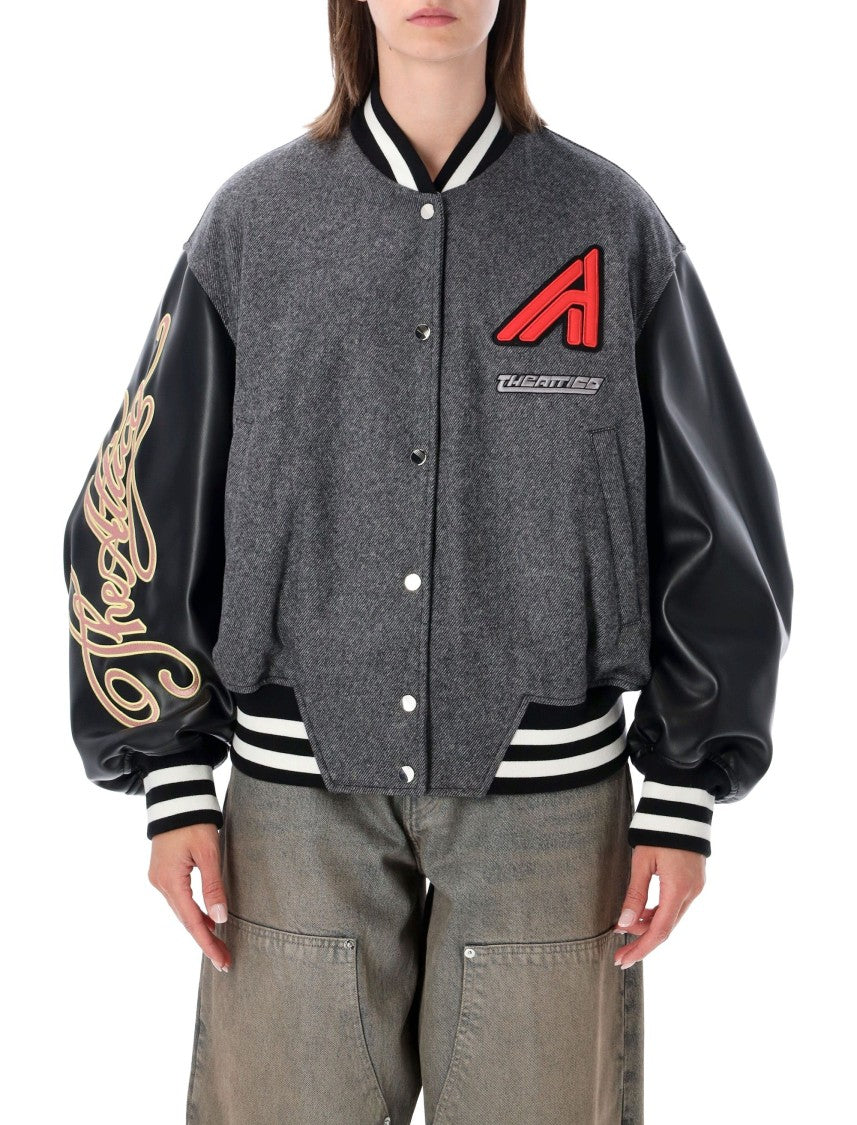 The Attico Grey Wool-Blend College Bomber Jacket
