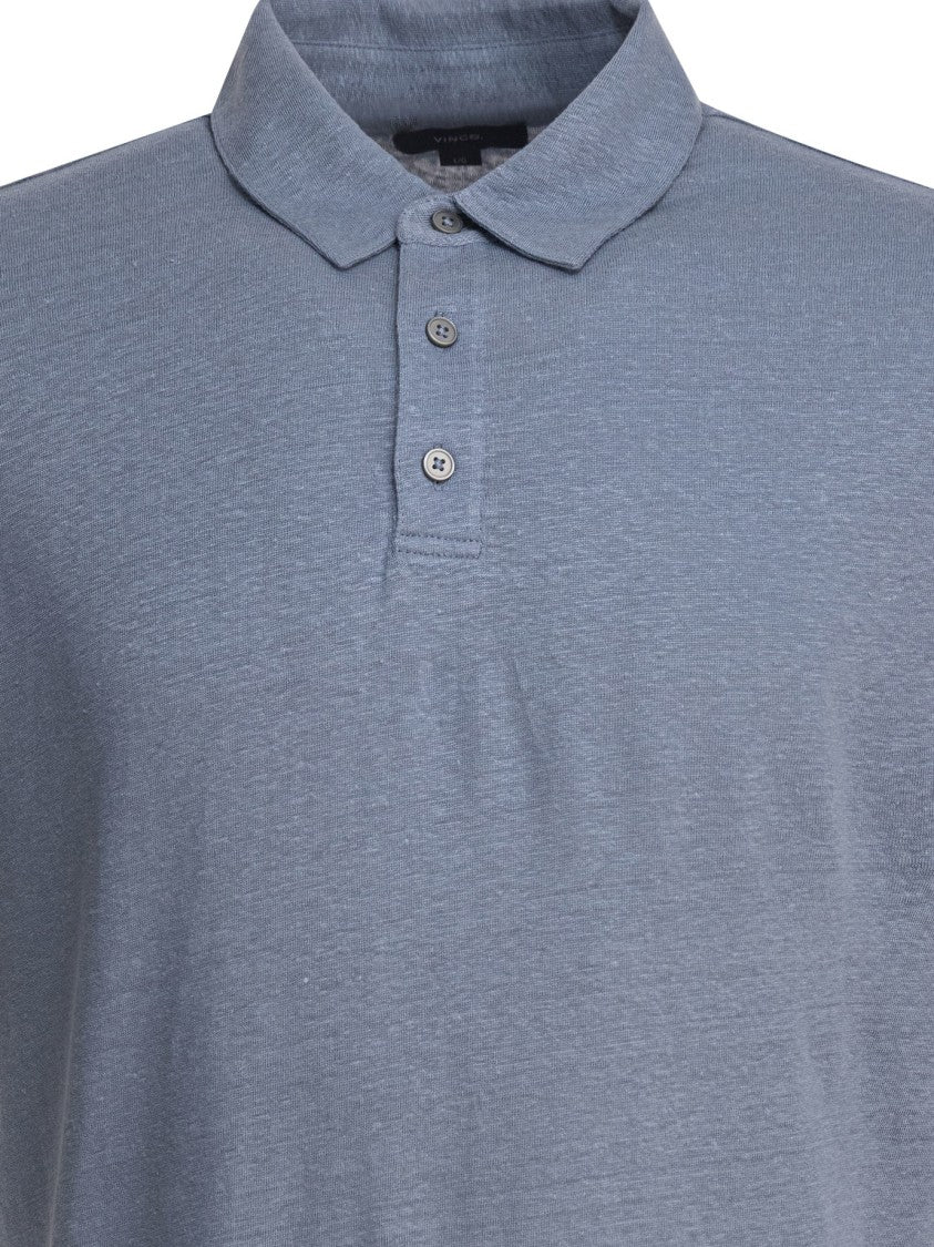 Vince Light Blue Linen Polo Shirt