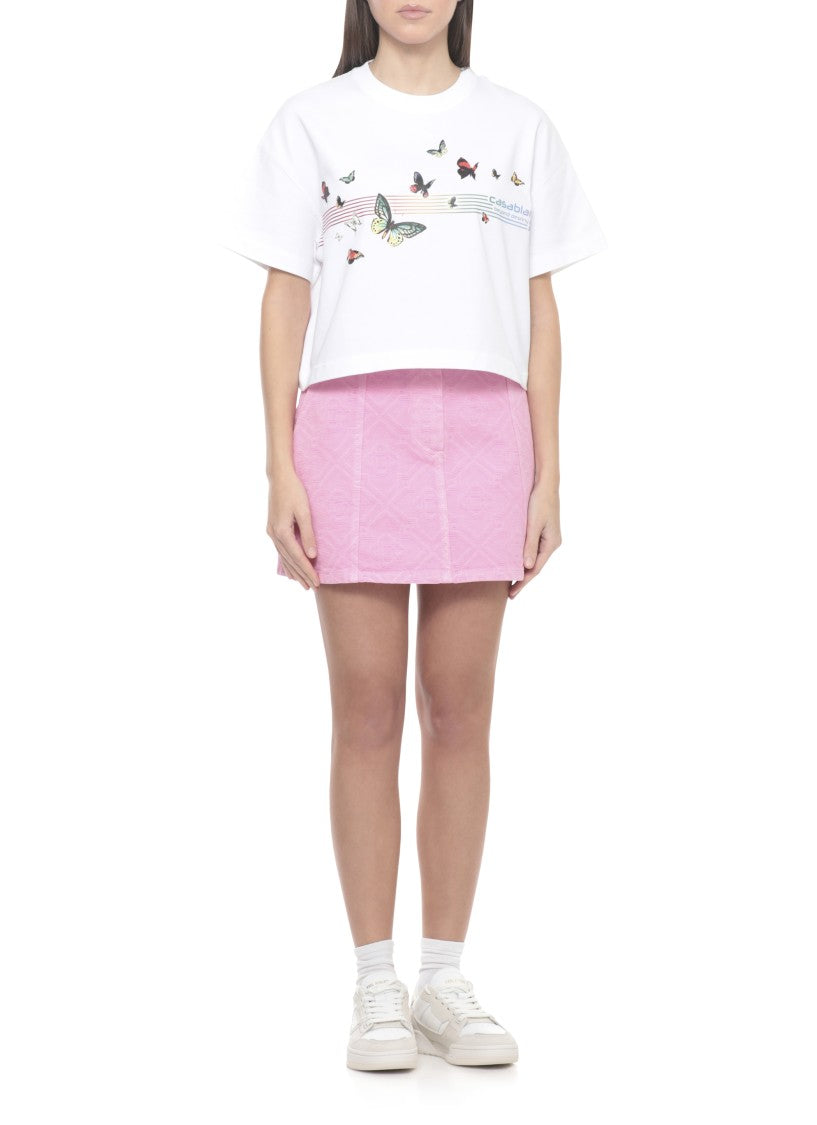 Casablanca White Butterfly Boxy Cropped T-Shirt
