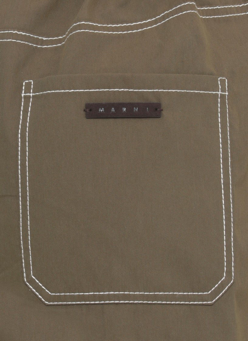 Marni Green Gabardine Elastic Waist Shorts