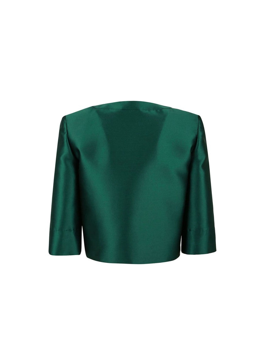 Alberta Ferretti Cropped Jacket Collarless Design Satin Finish