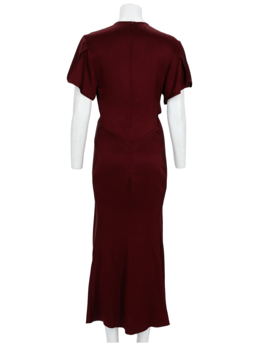 Victoria Beckham Burgundy Midi Dress With Draped Waist And V-Neckline