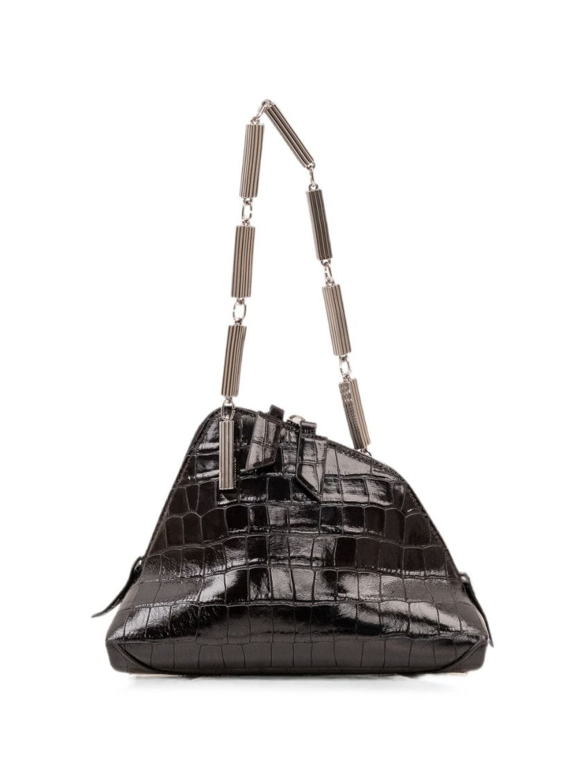 The Attico Black Glossy Crocodile-Embossed Handbag