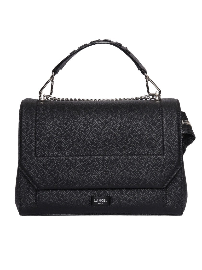 Lancel Structured Black Calfskin Handbag With Flap Closure