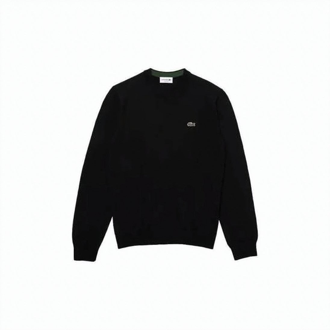 Lacoste Classic Black Crew Neck Sweater With Ribbed Cuffs