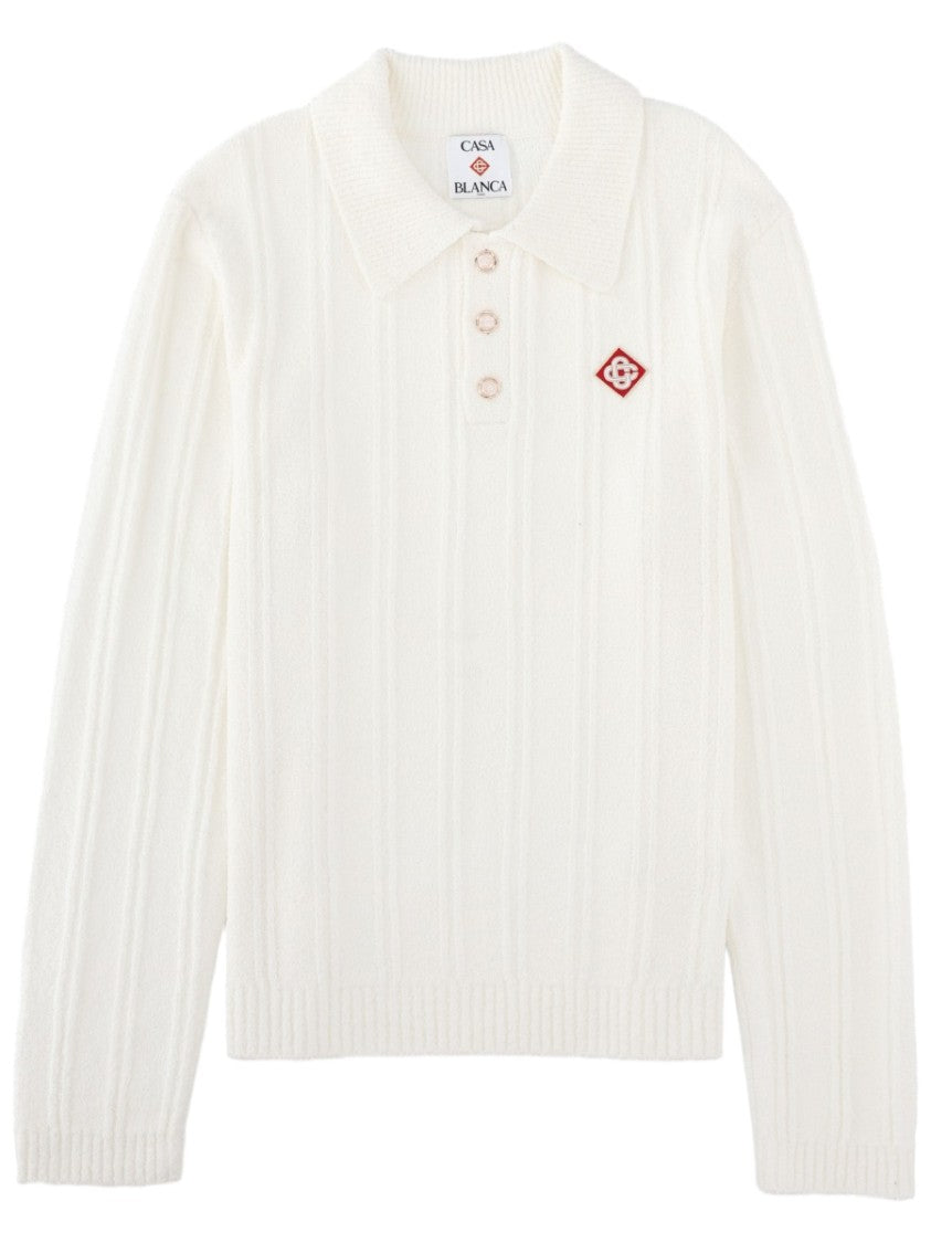 Casablanca Bouclé Knit Long-Sleeve Polo Shirt