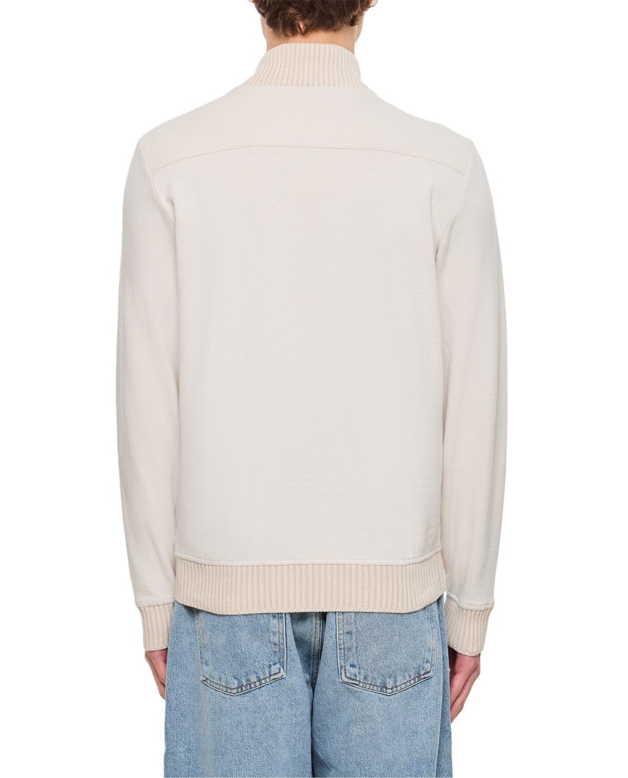Fay Buttoned Beige Bomber Jacket With Ribbed Details