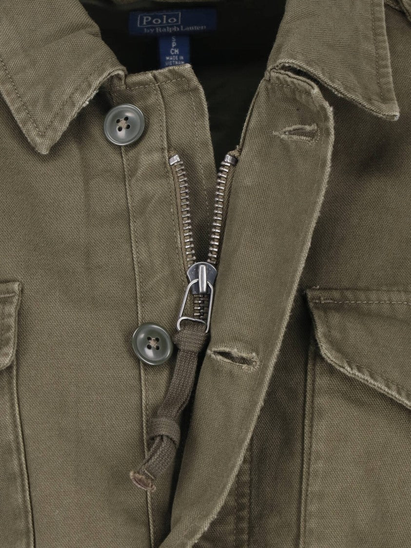 Polo Ralph Lauren Utility Green Cotton Jacket With Zip And Button Closure