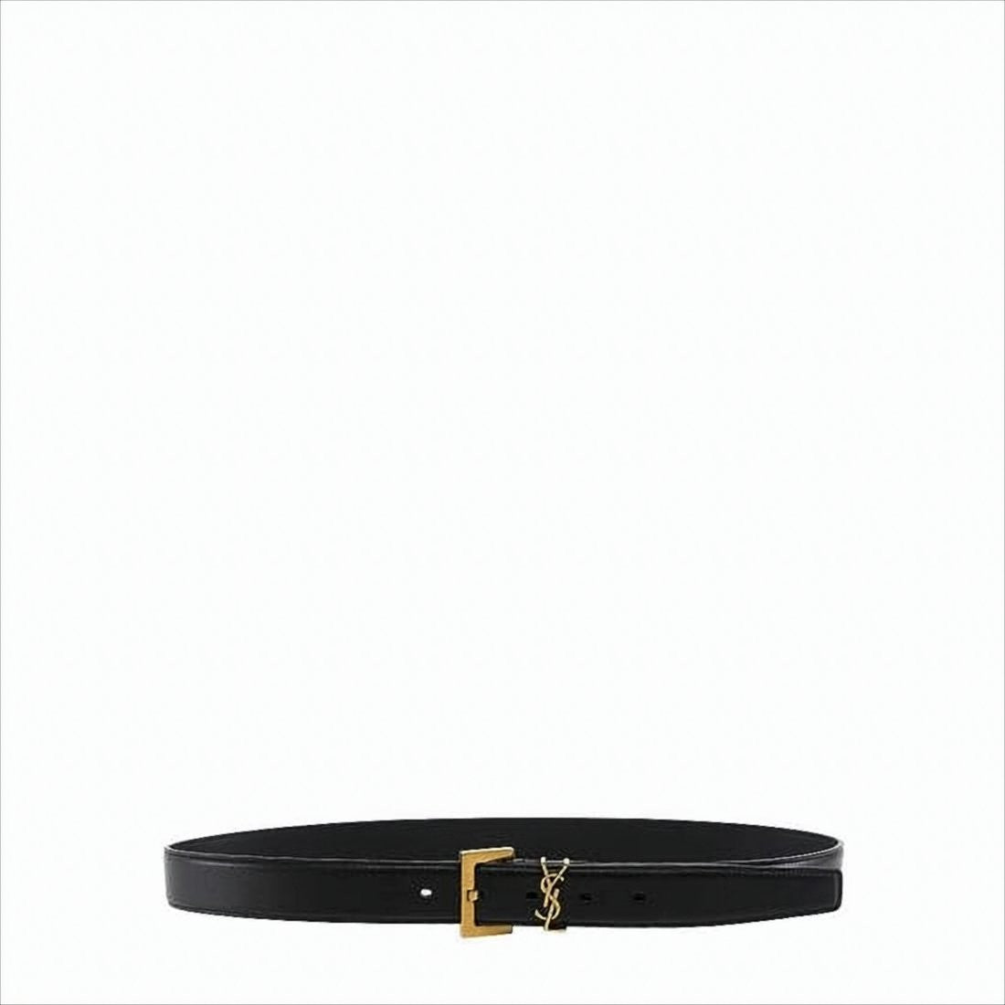 Saint Laurent Slim Black Calf Leather Belt With Gold-Tone Buckle