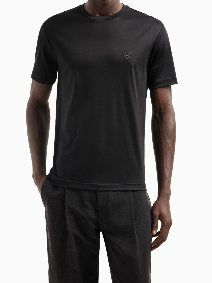 Giorgio Armani Black Short-Sleeve Cotton Tonal Logo T-Shirt