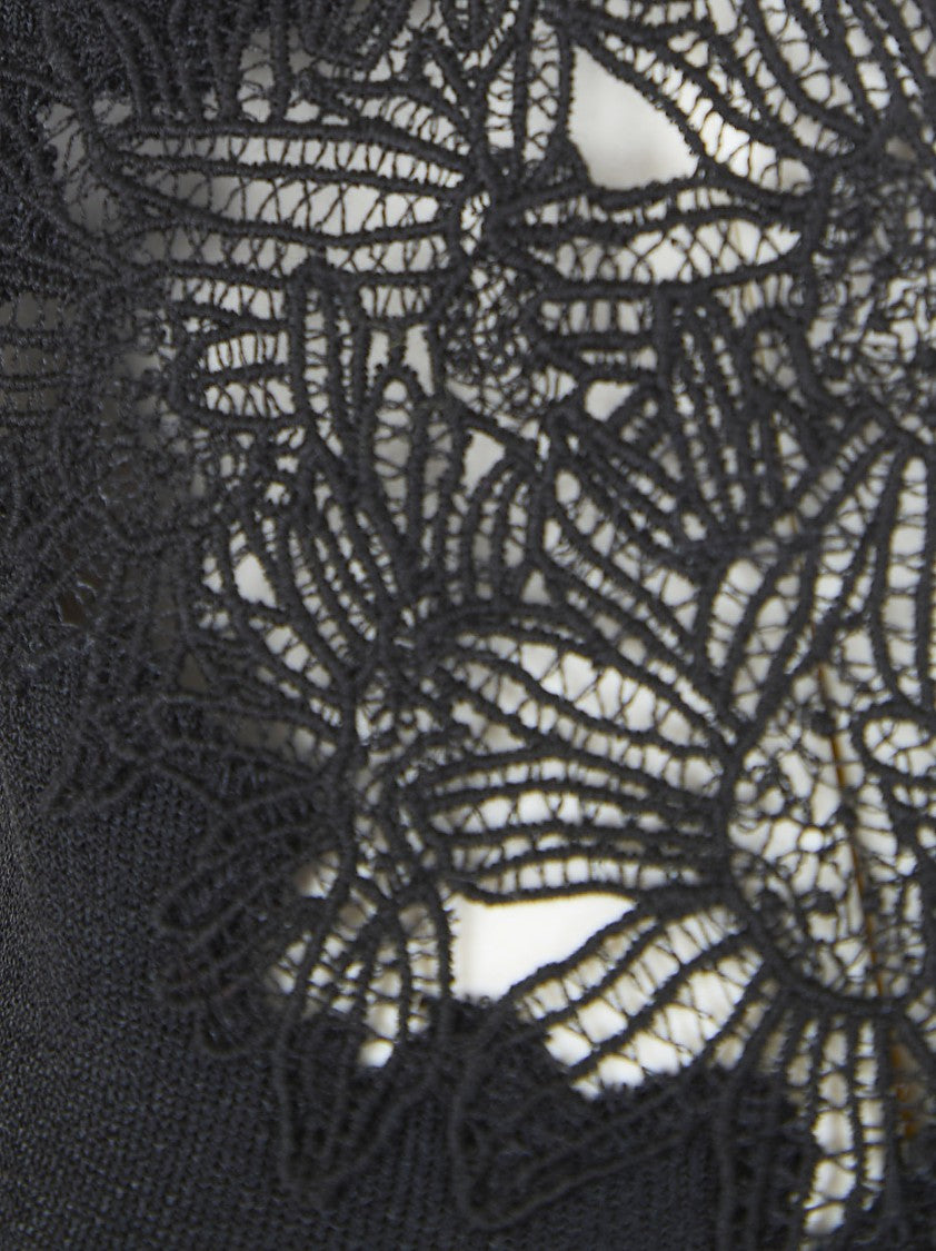 Ermanno Scervino Sleeveless Black Top With Intricate Floral Lace Detailing