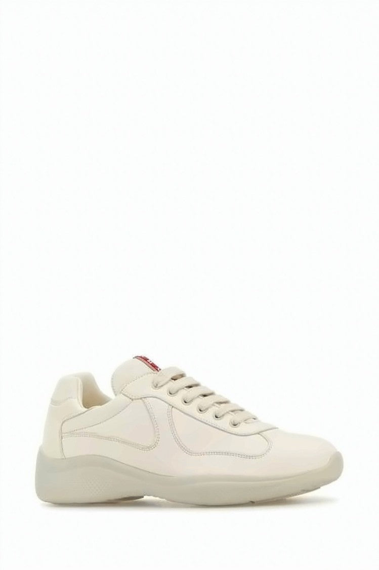 Prada Low-Top Leather Sneakers With Rubber Sole And Subtle Accents