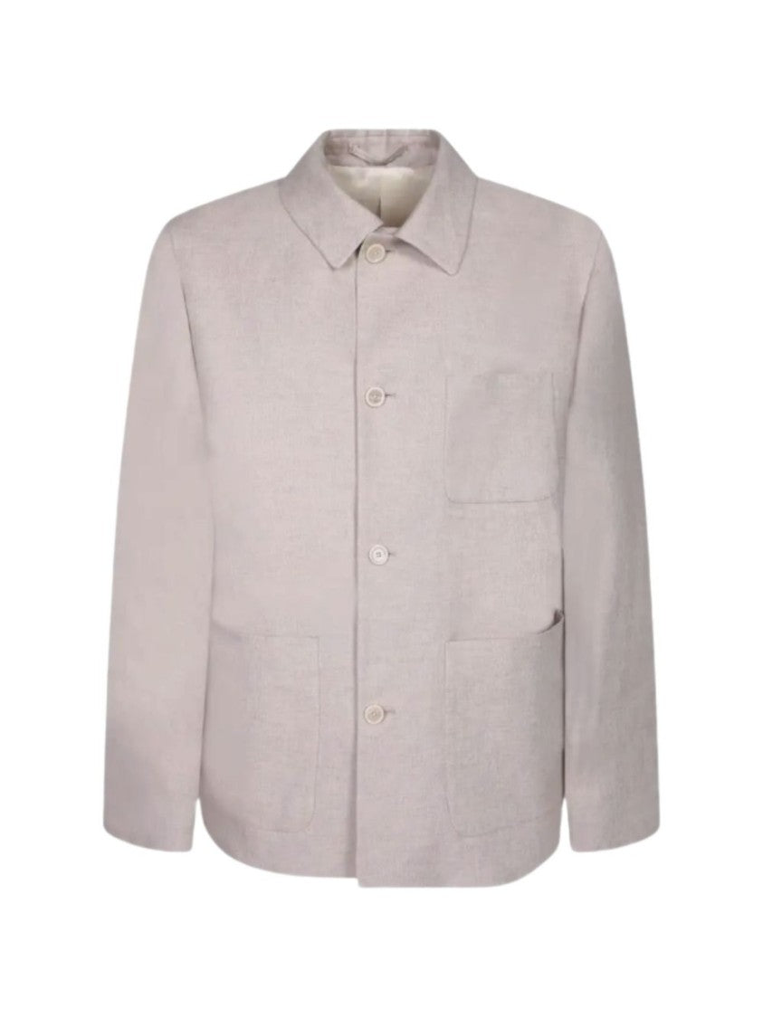 Lardini Beige Linen Patch Pocket Shirt