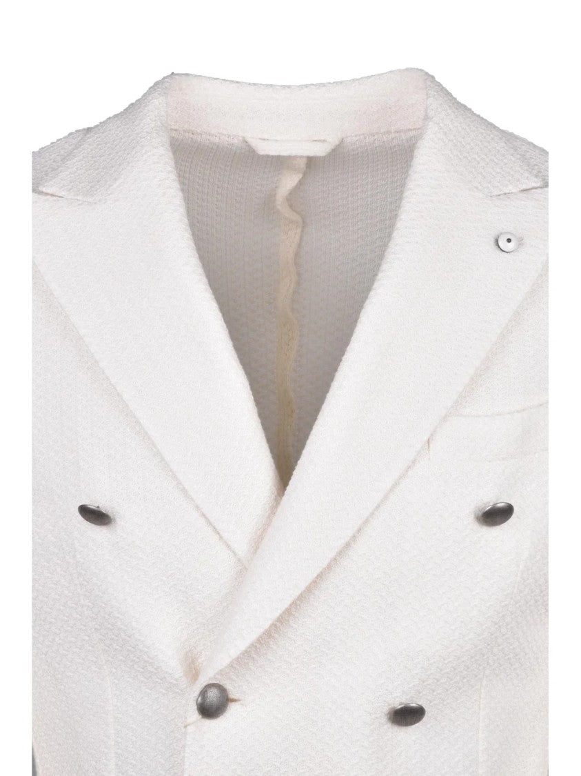 L.B.M. 1911 White Double-Breasted Cotton Unlined Blazer