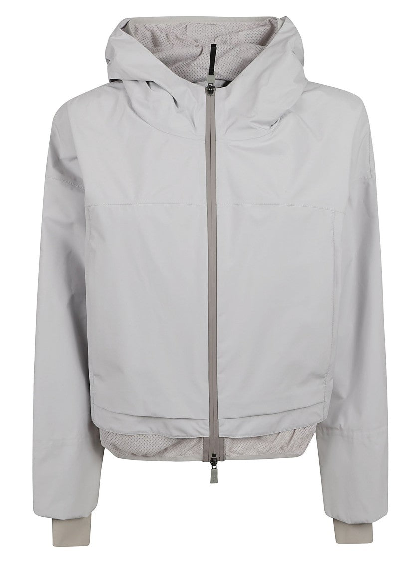 Herno Cropped Hooded Coat With Mesh Detailing