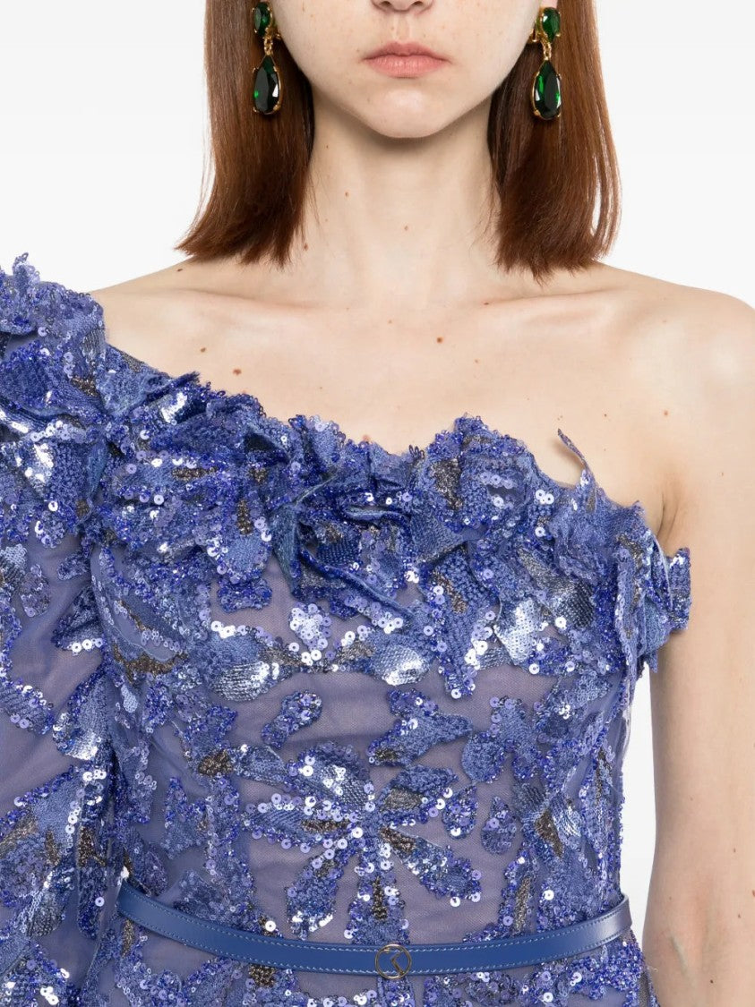 Saiid Kobeisy One-Shoulder Embroidered Tulle Dress