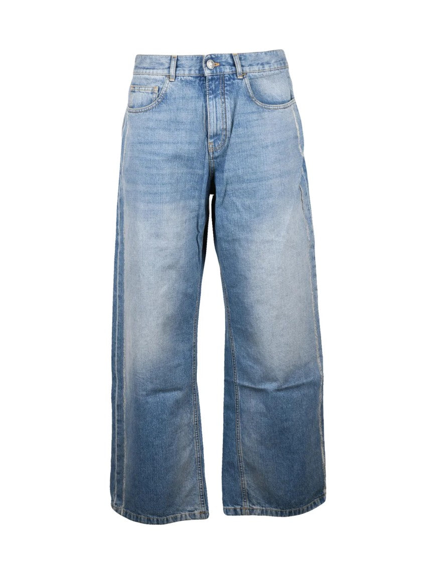 Palm Angels Blue Cotton Curved Jeans