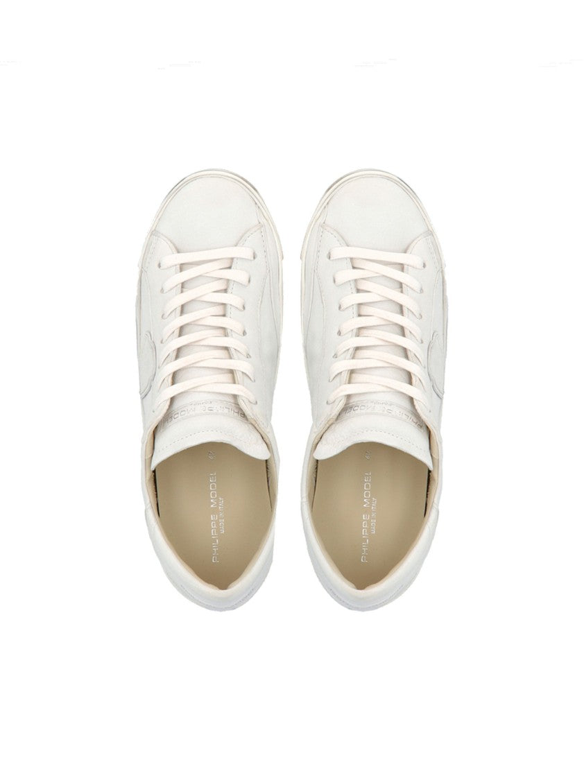 Philippe Model White Low-Top Sneakers With Distressed Leather Finish