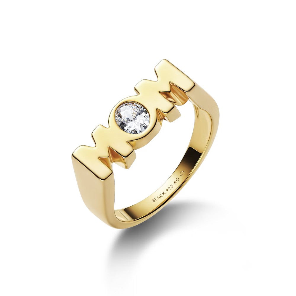 Maria Black Bold Gold-Plated Signet Ring With Oval White Zirconia