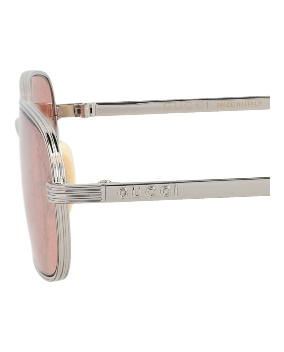 Gucci Square-Frame Metal Sunglasses With Pink-Tinted Lenses And Colorful Tips