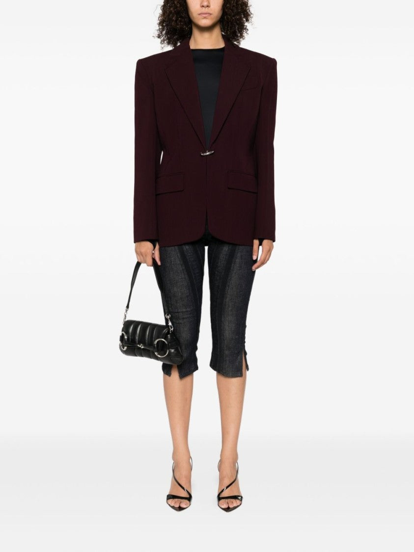 Mugler Dark Red Single Breasted Flap Jacket